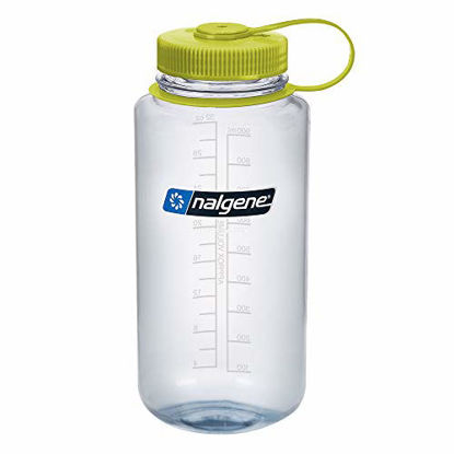 Picture of Nalgene Tritan Wide Mouth BPA-Free Water Bottle, Clear w/ Green Cap, 32-Ounces