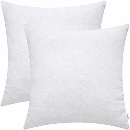 Picture of CaliTime Pack of 2 Cozy Throw Pillow Covers Cases for Couch Sofa Home Decoration Solid Dyed Soft Chenille 20 X 20 Inches True White