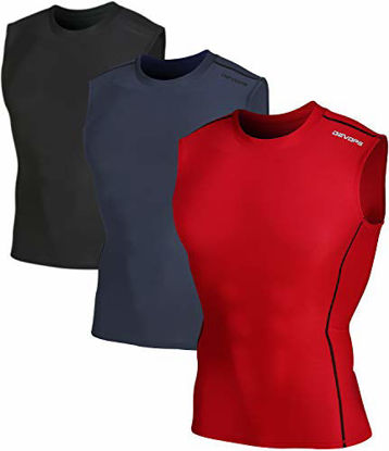 Picture of DEVOPS 3 Pack Men's Athletic Compression Shirts Sleeveless (Medium, Black/Charcoal/Red)