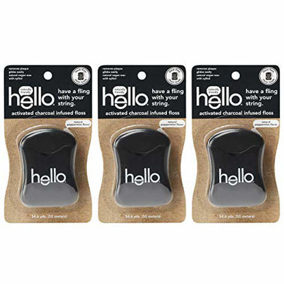 Picture of Hello Oral Care Activated Charcoal Infused Floss, Vegan Wax, Natural Peppermint Flavor, 3 Count
