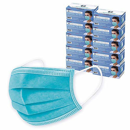 Picture of TCP Global Salon World Safety - Aqua Face Masks 10 Boxes (500 Masks) Breathable Disposable 3-Ply Protective PPE with Nose Clip and Ear Loops