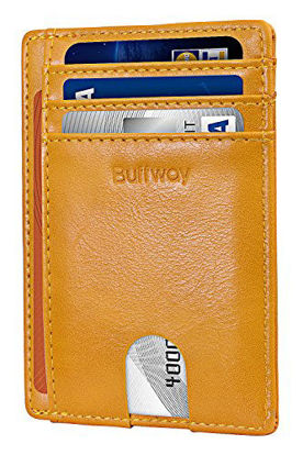 Picture of Buffway Slim Minimalist Front Pocket RFID Blocking Leather Wallets for Men Women - Alaska Yellow