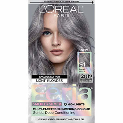 Picture of L'Oreal Paris Feria Multi-Faceted Shimmering Permanent Hair Color, Smokey Silver, Pack of 1, Hair Dye