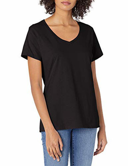 Picture of Hanes Women's Nano Premium Cotton V-Neck Tee, Black, Large