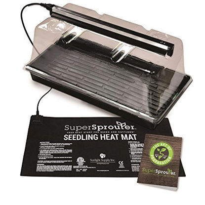 Picture of Super Sprouter Premium Propagation Kit with Heat Mat, 10" x 20" Tray, 7" Dome & T5 Light, 5 Piece, Black/Clear
