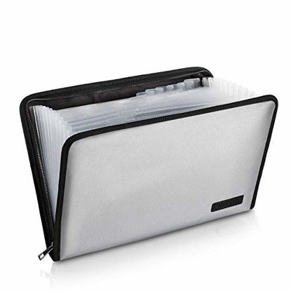 Picture of Expanding File Folder Important Document Organizer Fireproof and Waterproof Document Bag with A4 Size 13 Pockets Zipper Closure Non-Itchy Silicone Coated Portable Filing Wallet Pouch(Silver)