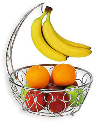Picture of SimpleHouseware Fruit Basket Bowl with Banana Tree Hanger, Chrome Finish