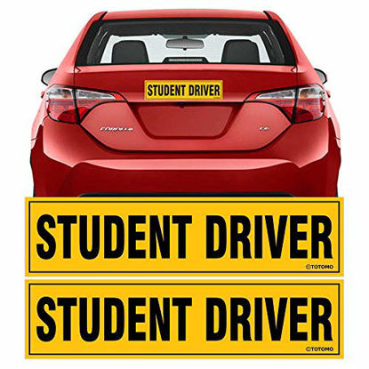 Picture of TOTOMO Student Driver Magnet Sticker - (Set of 2) 12"x3" Highly Reflective Premium Quality Car Safety Caution Sign Student Drivers #SDM02