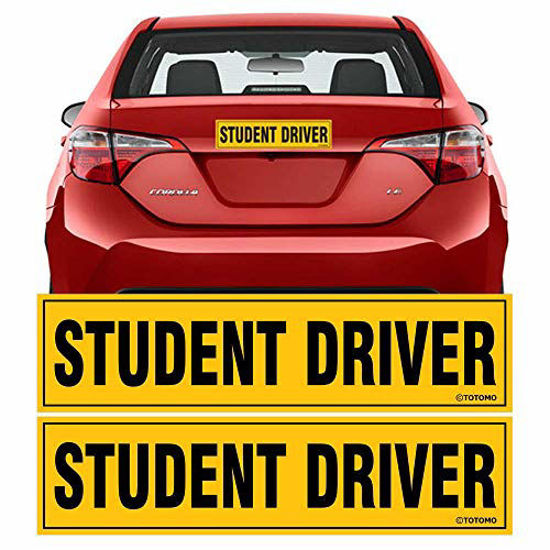 Picture of TOTOMO Student Driver Magnet Sticker - (Set of 2) 12"x3" Highly Reflective Premium Quality Car Safety Caution Sign Student Drivers #SDM02