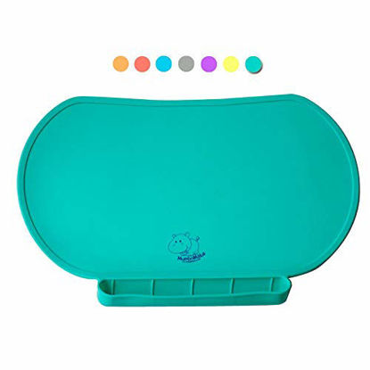 Picture of Food Catching Baby Placemat with Non-Slip, Premium Quality, Food Grade Silicone for Max Hygiene, Unique Raised Edge, Spill Proof Accident Tray, Lightweight and Portable, 6 Colors (Giggle Green)