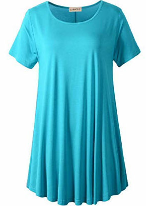 Picture of LARACE Women Short Sleeves Flare Tunic Tops for Leggings Flowy Shirt(6X, Lake Blue)
