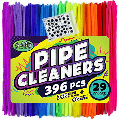 Picture of Carl & Kay 348 Pipe Cleaners & 48 Googly Eyes - Chenille Stems Pipe Cleaners Craft - Colorful Pipe Cleaners for Crafts - Colored Pipe Cleaners for Kids - Bulk Pipe Cleaners - Soft Fuzzy Chenille Stems