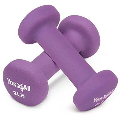 Picture of Yes4All Non-Slip, Hexagon Neoprene Dumbbells - 2lbs Neoprene Dumbbell Set for Muscle Toning, Strength Building, Weight Loss (Purple - Pair)