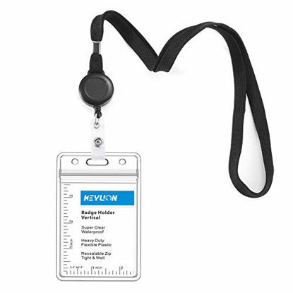 Picture of KEYLION Cruise Lanyard with ID Holder Sets (Black,3 Pack)- Flat ID Lanyard with Retractable Badge Reel & Heavy Duty Clear Vertical ID Card Name Badge Holder