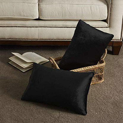 Picture of Decorative Black Small Lumbar Pillow Covers, Cushion Covers Velvet Pillow Covers, Sofa Throw 12x20 Pillow Covers
