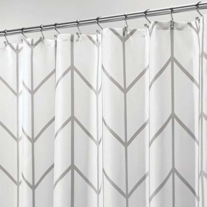 Picture of mDesign Decorative Chevron Zig-Zag Print - Easy Care Fabric Hotel Quality Shower Curtain, Reinforced Buttonholes, for Bathroom Showers, Stalls, and Bathtubs, Machine Washable - 72" x 72" - Gray/White