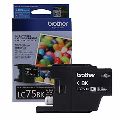Picture of Brother Genuine High Yield Black Ink Cartridge, LC75BK, Replacement Black Ink, Page Yield Up To 600 Pages, LC75