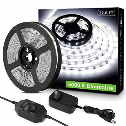 Picture of Lepro LED Strip Light, 32.8Ft Dimmable Vanity Lights, 6000K Super Bright LED Tape Lights, 600 LEDs SMD 2835, Strong 3M Adhesive, Suitable for Home, Kitchen, Under Cabinet, Bedroom, Daylight White