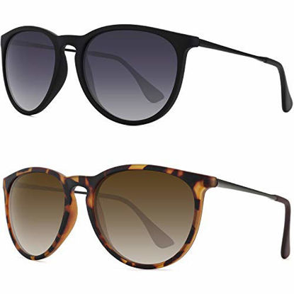Picture of WOWSUN Polarized Sunglasses for Women Vintage Brown Gradient Lens 2 Pack Black Leopard Frames Tortoise Shell Sun Glasses Shades