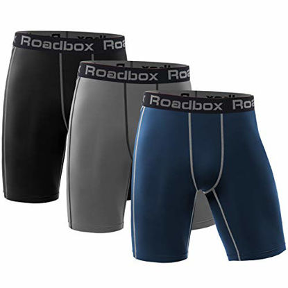 Picture of Roadbox Compression Shorts for Men 3 Pack Cool Dry Athletic Workout Underwear Running Gym Spandex Baselayer Boxer Briefs