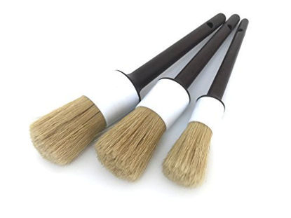 Picture of Detail Dudes Boars Hair Ultra Soft Car Detail Brushes - Set of 3 - Perfect for Washing Emblems Wheels Interior Upholstery Air Vents, NO Metal Brush Parts