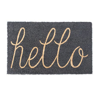 Picture of DII Hello Coir Fiber Doormat Non-Slip Durable Outdoor/Indoor, Pet Friendly, 18x30, Gray