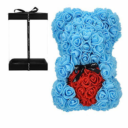 Picture of Birthday Gift for Women Rose,Rose Flower Bear - Rose Teddy Bear - - Gift for mom, Girlfriend Gifts, Gifts for Girls & Bridal Showers - w/Clear Gift Box (Blue)