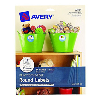 Picture of Avery Printable Round Labels with Sure Feed, 2" Diameter, Glossy White, 60 Customizable Labels (22817)