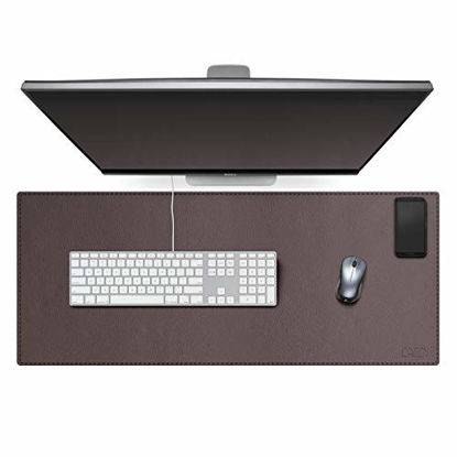 Picture of Cacoy 39.4"x15.7" Oversized Artificial Leather Desk Pad - Non-Slip Smooth Mouse Pad Writing Desk Mate Protective Mat for Office, Home, School ,Gaming, Working - Dark Brown