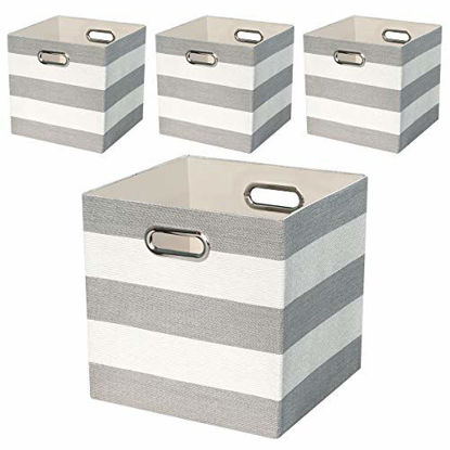 Picture of Storage Bins Storage Cubes,11×11 Collapsible Storage Boxes Containers Organizer Baskets for Nursery,Office,Closet,Shelf - 4pcs,Grey-white Striped