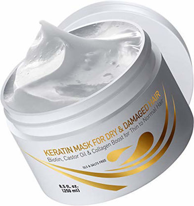 Picture of Vitamins Keratin Hair Mask Deep Conditioner - Biotin Protein with Castor Oil Repair for Dry Damaged and Color Treated Hair - Conditioning Treatment for Curly or Straight Thin Fine Hair