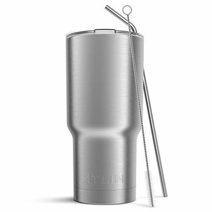 Picture of Atlin Tumbler [30 oz. Double Wall Stainless Steel Vacuum Insulation] Travel Mug [Crystal Clear Lid] Water Coffee Cup [Straw Included]For Home,Office,School - Works Great for Ice Drink, Hot Beverage