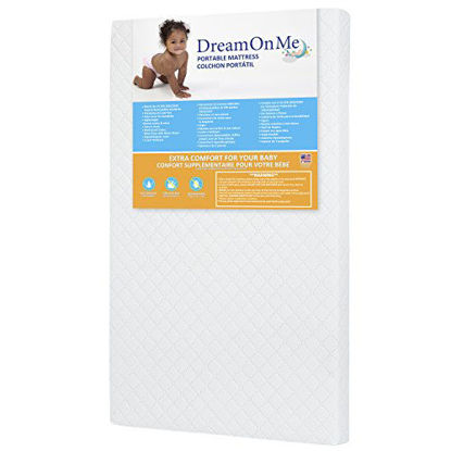Picture of Dream On Me, Holly 3 Fiber Portable Crib Mattress I Waterproof I Green Guard Gold Certified I 10 Years Manufacture Warranty I Vinyl Cover I Made In The U.S.A I Mini Crib Mattress