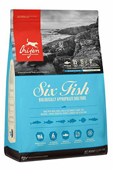 Picture of ORIJEN Dry Dog Food for All Breeds, Six Fish, Grain Free & Chicken Free, High Protein, Fresh & Raw Animal Ingredients, 4.5lb