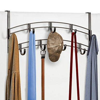 Picture of Lynk Over Door 9 Hook Rack Shirt, Belt, Hat, Coat, Towel Organizer, Bronze