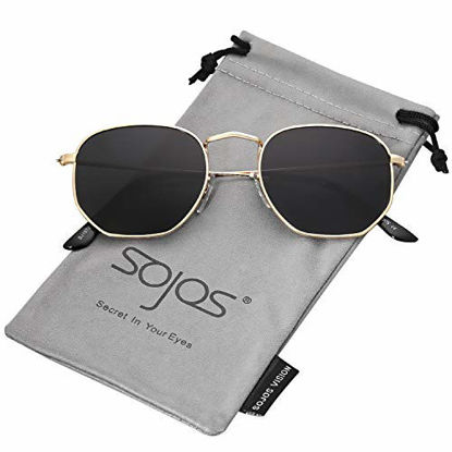 Picture of SOJOS Small Square Polarized Sunglasses for Men and Women Polygon Mirrored Lens SJ1072 with Gold Frame/Grey Lens