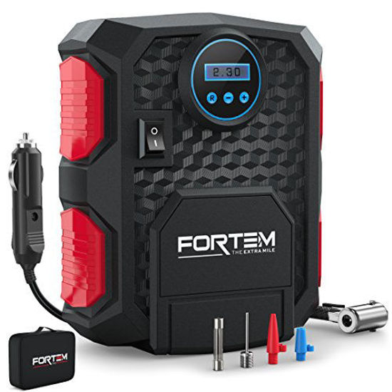 FORTEM Digital Tire Inflator for Car w Auto Pump Shut Off Feature Portable Air Compressor Carrying Case Red