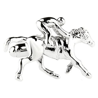 Picture of Sports Racing Riding Horse Races Plain Glossy White Metal Plated Steel Cufflinks