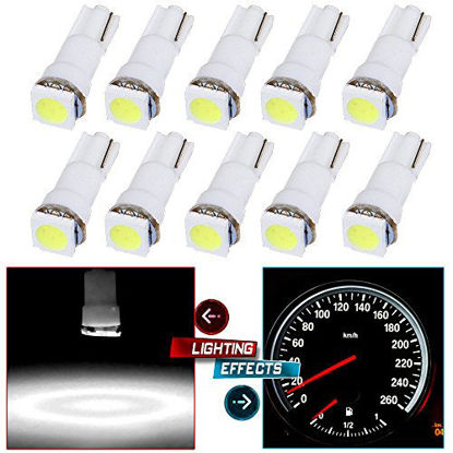 Picture of cciyu 10 Pack Xenon White Car T5 5050 1SMD Wedge LED Light Bulbs 74 17 18 37 70 73 2721 For side markers, running lights, corner & bumper lights, license plate lights, instrument cluster