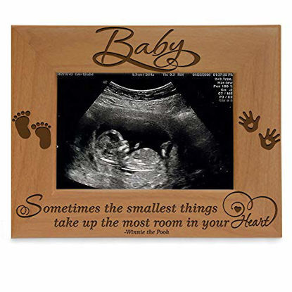 Picture of KATE POSH Baby Engraved Wood Picture Frame - Sometimes The Smallest Things take up The Most Room in Your Heart - Winnie The Pooh Sonogram Picture Frame, New Mom, New Dad (3 1/2 x 5 - Baby)