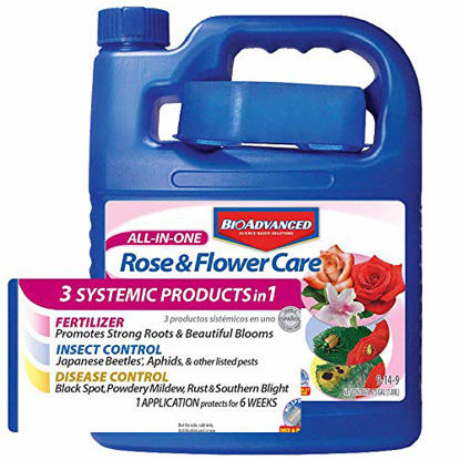 Picture of BioAdvanced 701262 All-in-One Rose and Flower Care Plant Fertilizer, Insect Killer, and Fungicide, 64-Ounce, Concentrate