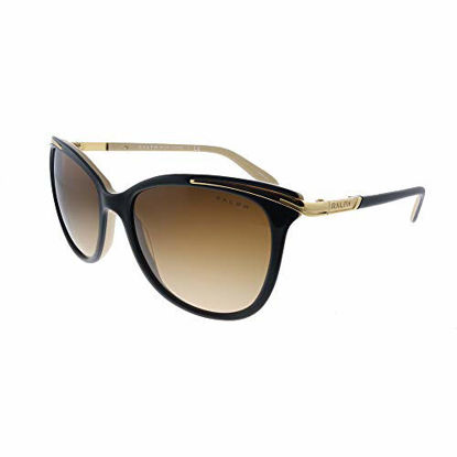 Picture of Ralph by Ralph Lauren RA 5203 109013 Shiny Black on Nude Gold Plastic Cat-Eye Sunglasses Brown Gradient Lens