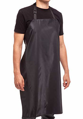 Picture of 35" Waterproof Rubber Black Vinyl Apron for Dishwashing, Lab, Butcher, Dog Grooming - Industrial Plastic (1 pack)