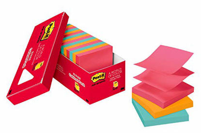 Picture of Post-it Pop-up Notes, 3x3 in, 18 Pads, America's #1 Favorite Sticky Notes, Cape Town Collection, Bright Colors (Magenta, Pink, Blue, Green), Clean Removal, Recyclable (R330-18CTCP)