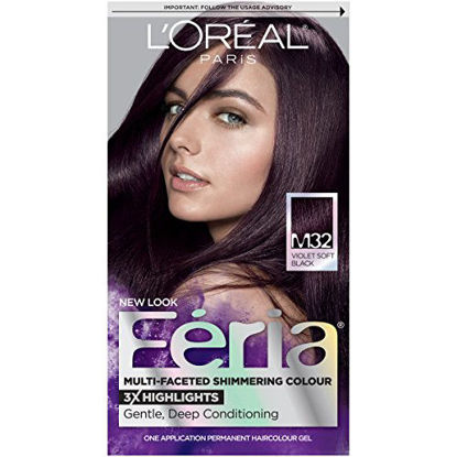 Picture of L'Oreal Paris Feria Multi-Faceted Shimmering Permanent Hair Color, M32 Midnight Star (Violet Soft Black), Pack of 1, Hair Dye
