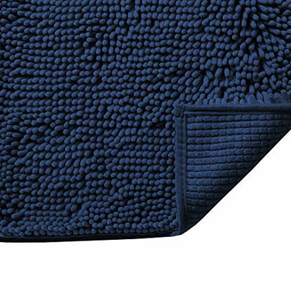 Picture of Plush Microfiber Bath Rugs Chenille Floor Mat Ultra Soft Washable Bathroom Dry Fast Water Absorbent Bedroom Area Rugs Kitchen Rugs Non Skid, 17 x 24 inches, Navy Rug