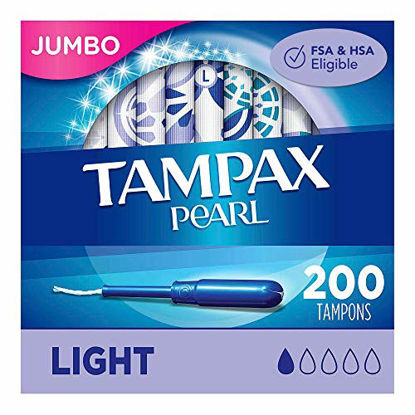 Picture of Tampax Pearl Tampons with Plastic Applicator, Light Absorbency, Unscented, 50 Count (Pack of 4)