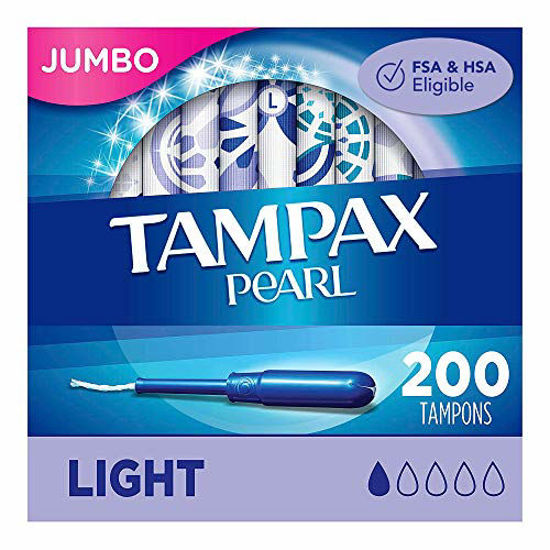 Picture of Tampax Pearl Tampons with Plastic Applicator, Light Absorbency, Unscented, 50 Count (Pack of 4)