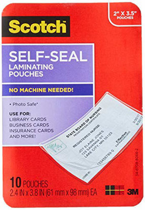 Picture of Scotch Self-Sealing Laminating Pouches, Business Card Size, 2 Inches x 3.5 Inches, 10 Pouches (LS851-10G)