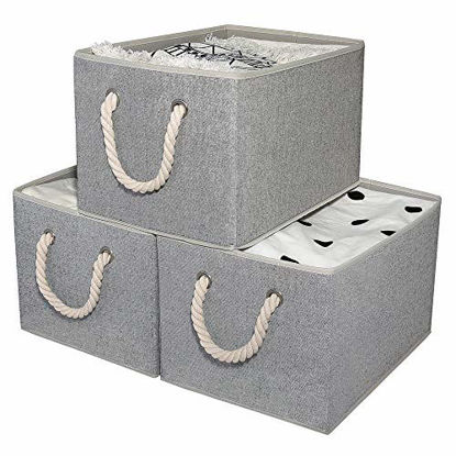 Picture of StorageWorks Cotton Storage Bins with Cotton Rope Handles, Closet Bin, Rectangle, Gray, 3-Pack, Jumbo